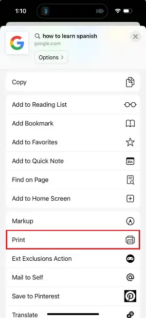 Convert HTML to PDF in Safari browser on iOS Step 2